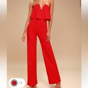 Red Strapless Jumpsuit